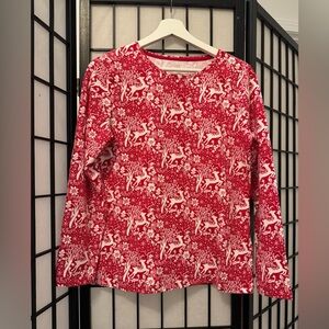 Talbots Red and White Deer Pattern Long Sleeve Top